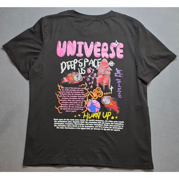 Romwe Medium T Shirt Universe Deep Space Graphic Print Black Short Sleeve - Picture 5 of 5